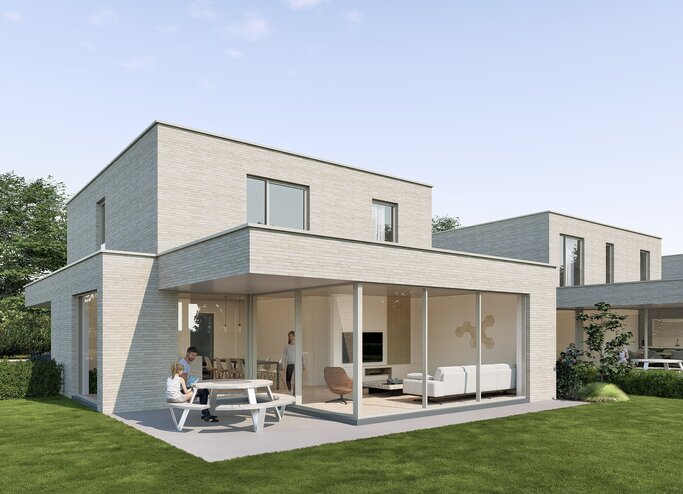 moderne woningen, plat dak, compact, open bebouwing