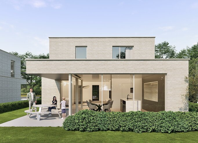 moderne woningen, open bebouwing, plat dak