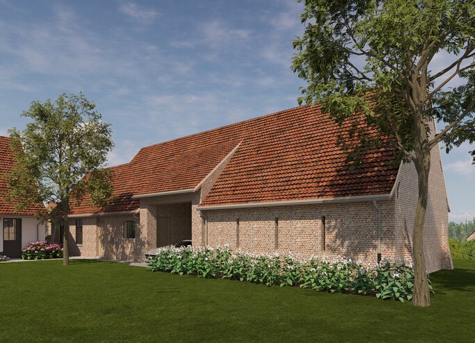landelijke woning, nieuwbouw landelijke stijl, pastorijstijl woning, landelijke architectuur, klassieke gevel, baksteenarchitectuur, vastgoedproject, landelijke nieuwbouw in Vlaanderen